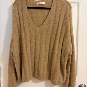 OAK + FORT V-Neck Sweater in Warm Tan